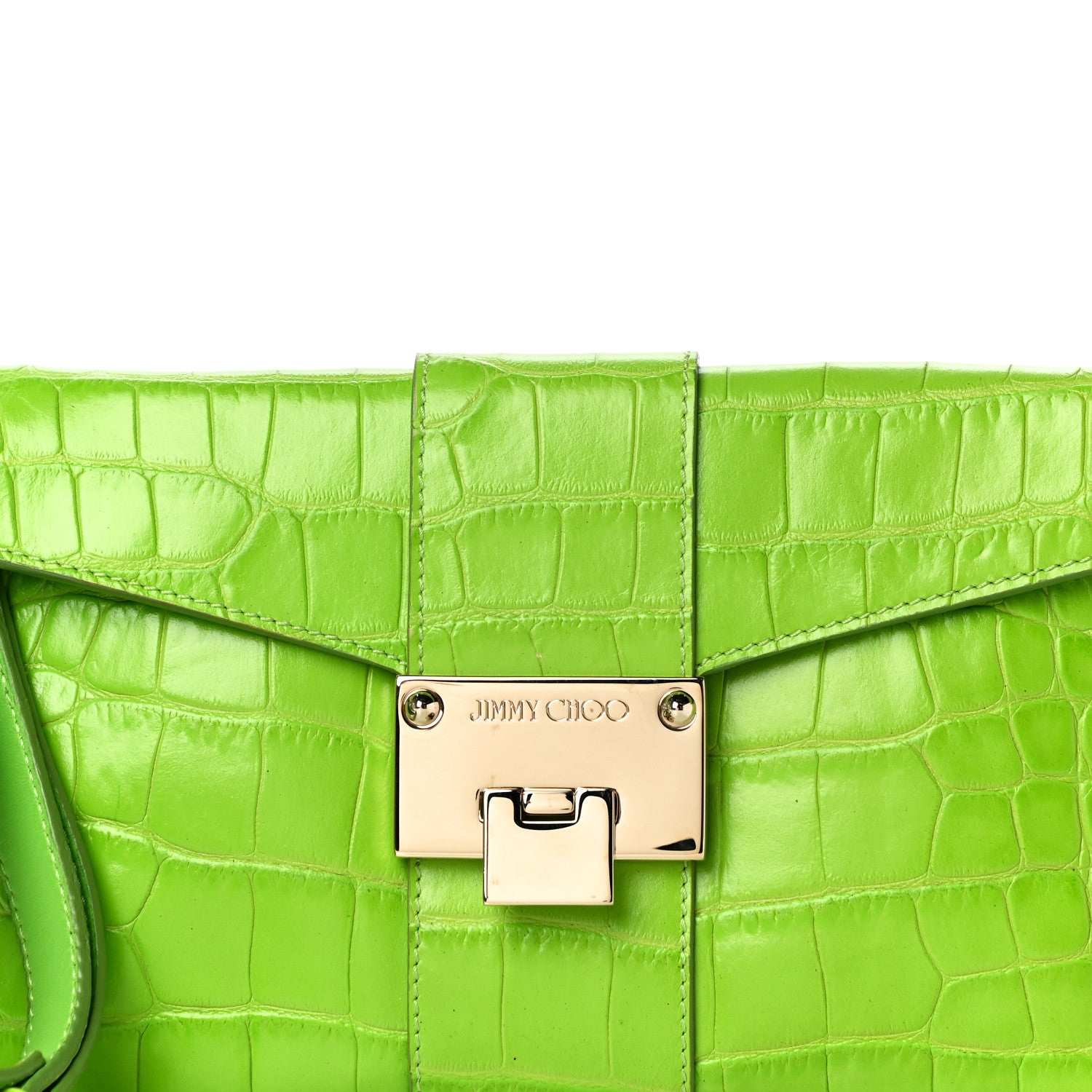 Jimmy Choo Calfskin Crocodile Embossed Rivera Clutch Lime 7 of 14