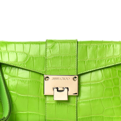 Jimmy Choo Calfskin Crocodile Embossed Rivera Clutch Lime 7 of 14
