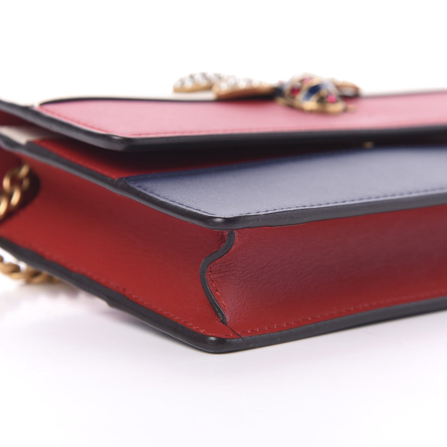 Calfskin Queen Margaret Chain Wallet Blue Agata Hibiscus Red Mystic White