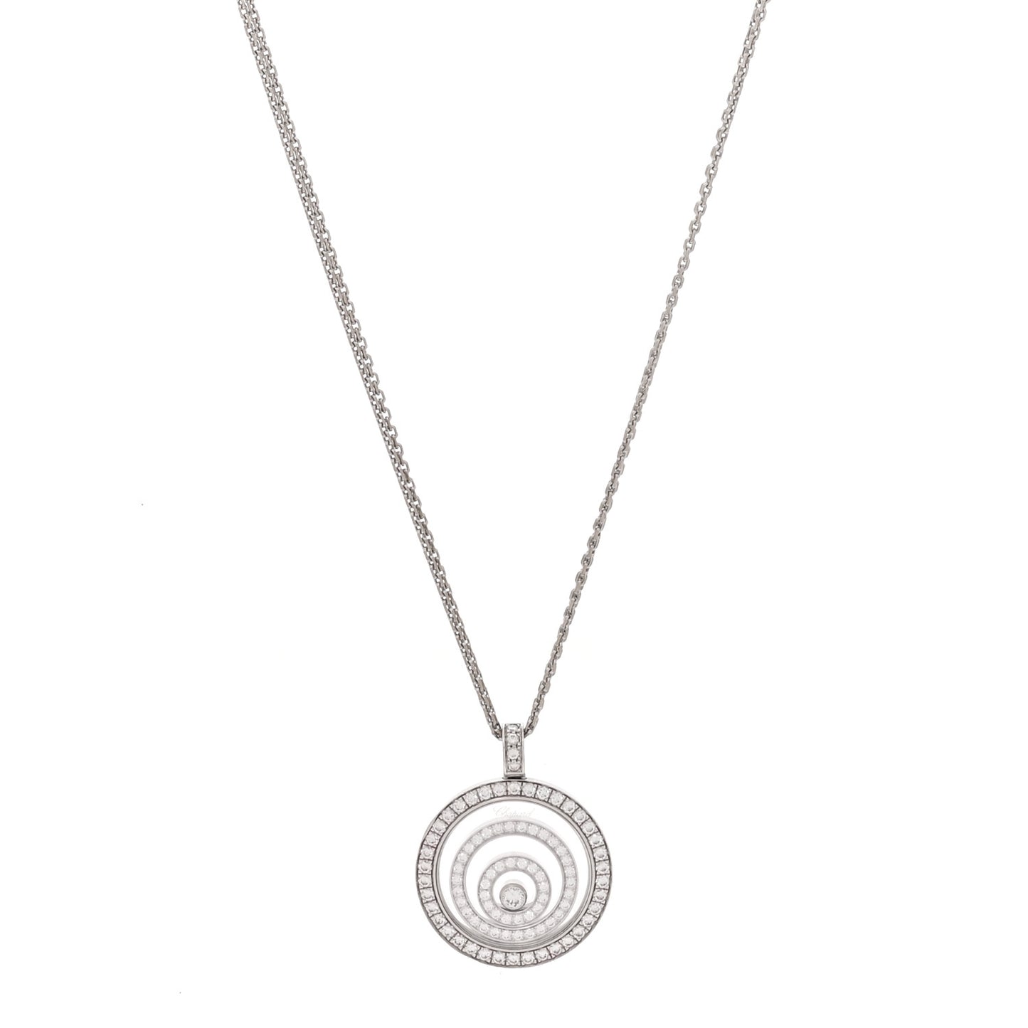 18K White Gold Diamond Happy Spirit Three-Ring Pendant Necklace