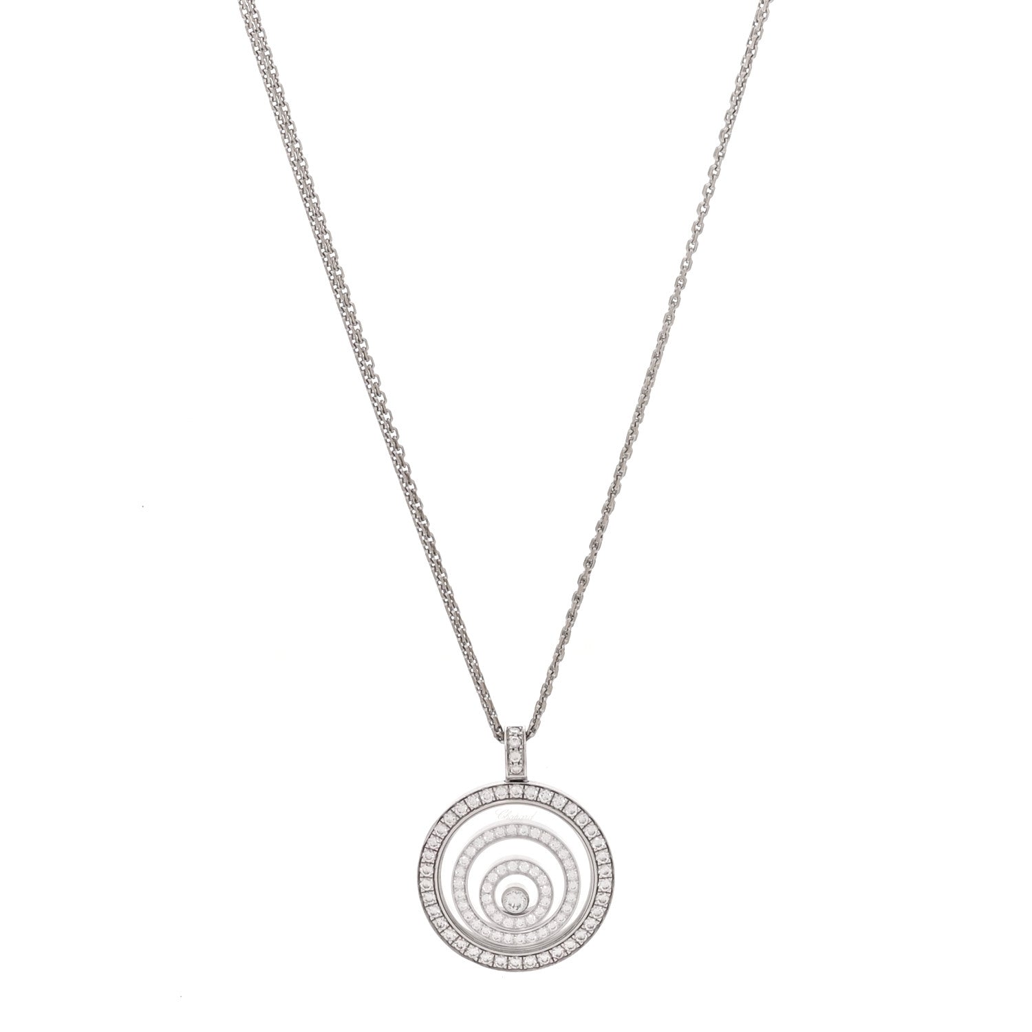 Chopard 18K White Gold Diamond Happy Spirit Three-Ring Pendant Necklace 1 of 8
