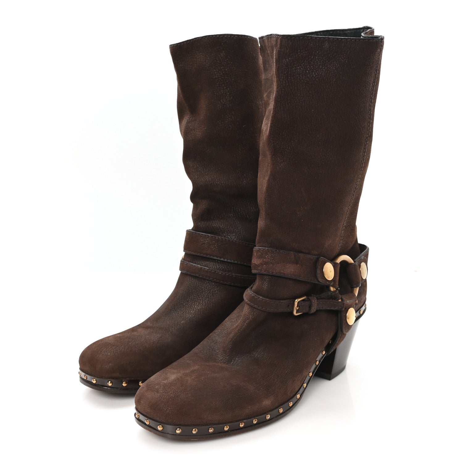 Miu Miu Suede Harness Mid Calf Boots 40 Brown 4 of 10