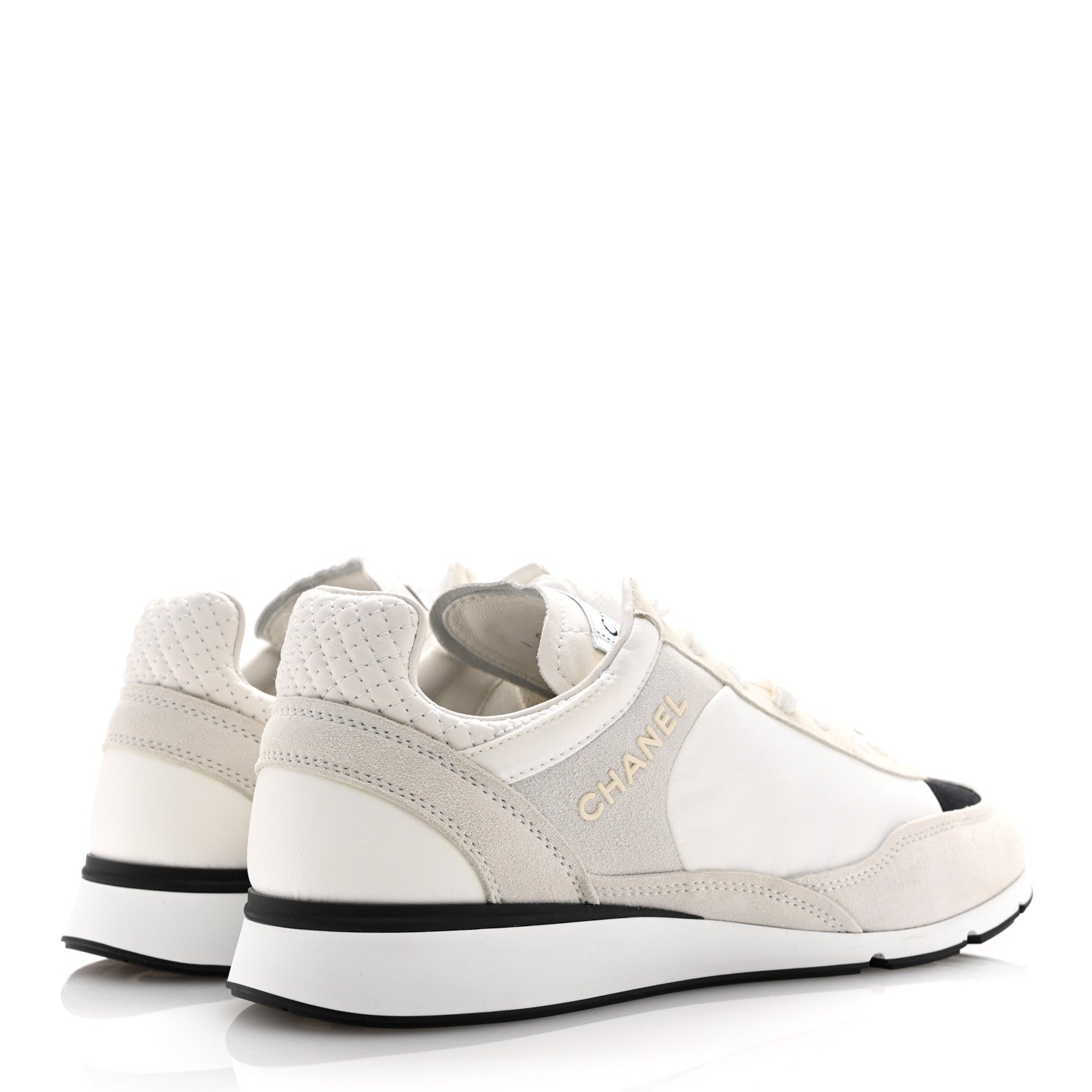 Chanel Nylon Suede Kidskin Calfskin Logo Sneakers 39 White Black 5 of 12