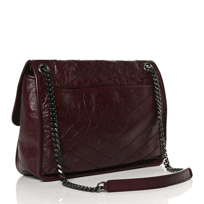 Saint Laurent Crinkled Calfskin Matelasse Monogram Medium Niki Chain Satchel Burgundy 3 of 13