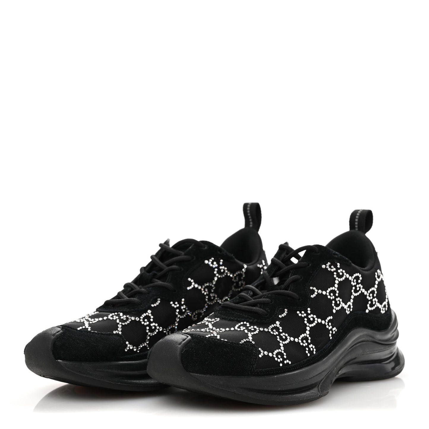 Tela Retino Mesh Crystal Suede GG Monogram Womens Gucci Run Sneakers 37 Black Silver