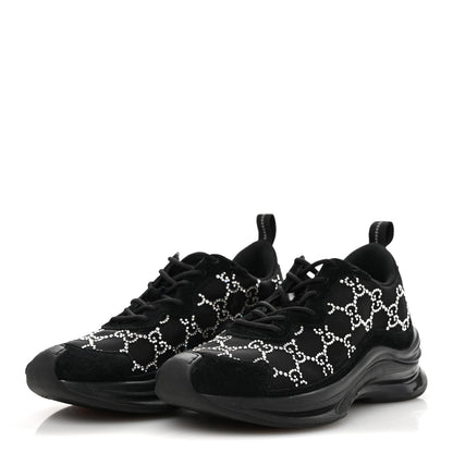 Gucci Tela Retino Mesh Crystal Suede GG Monogram Womens Gucci Run Sneakers 37 Black Silver 4 of 9