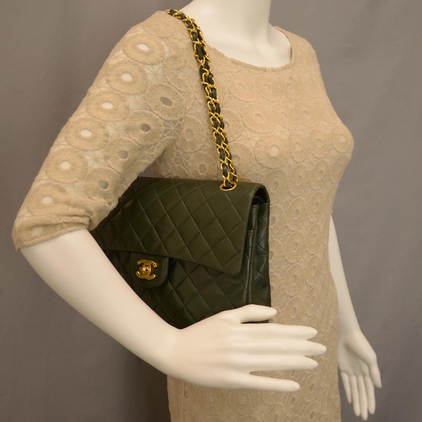 Lambskin Medium Double Flap Green