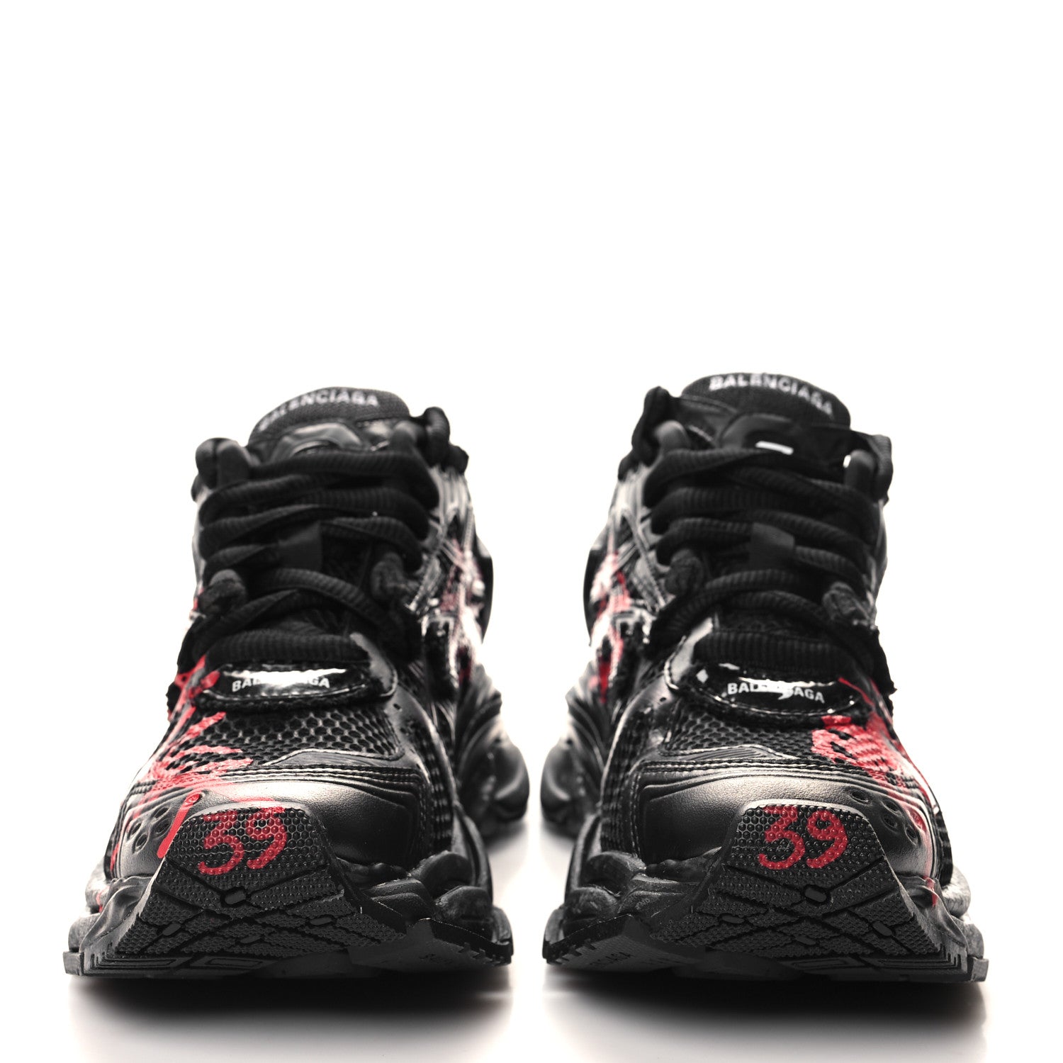 Balenciaga Mesh Rubber Graffiti Mens Runner Sneakers 39 Black Red