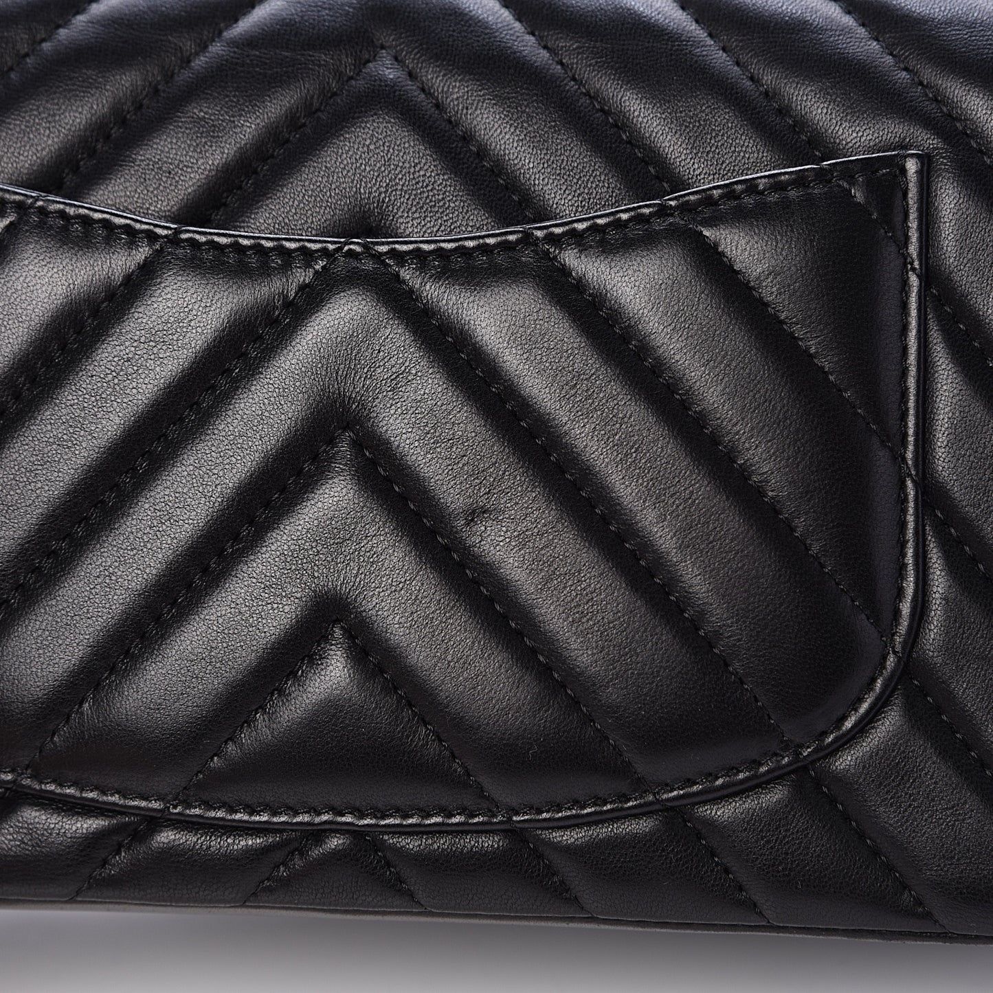 Lambskin Chevron Quilted Mini Rectangular Flap Black