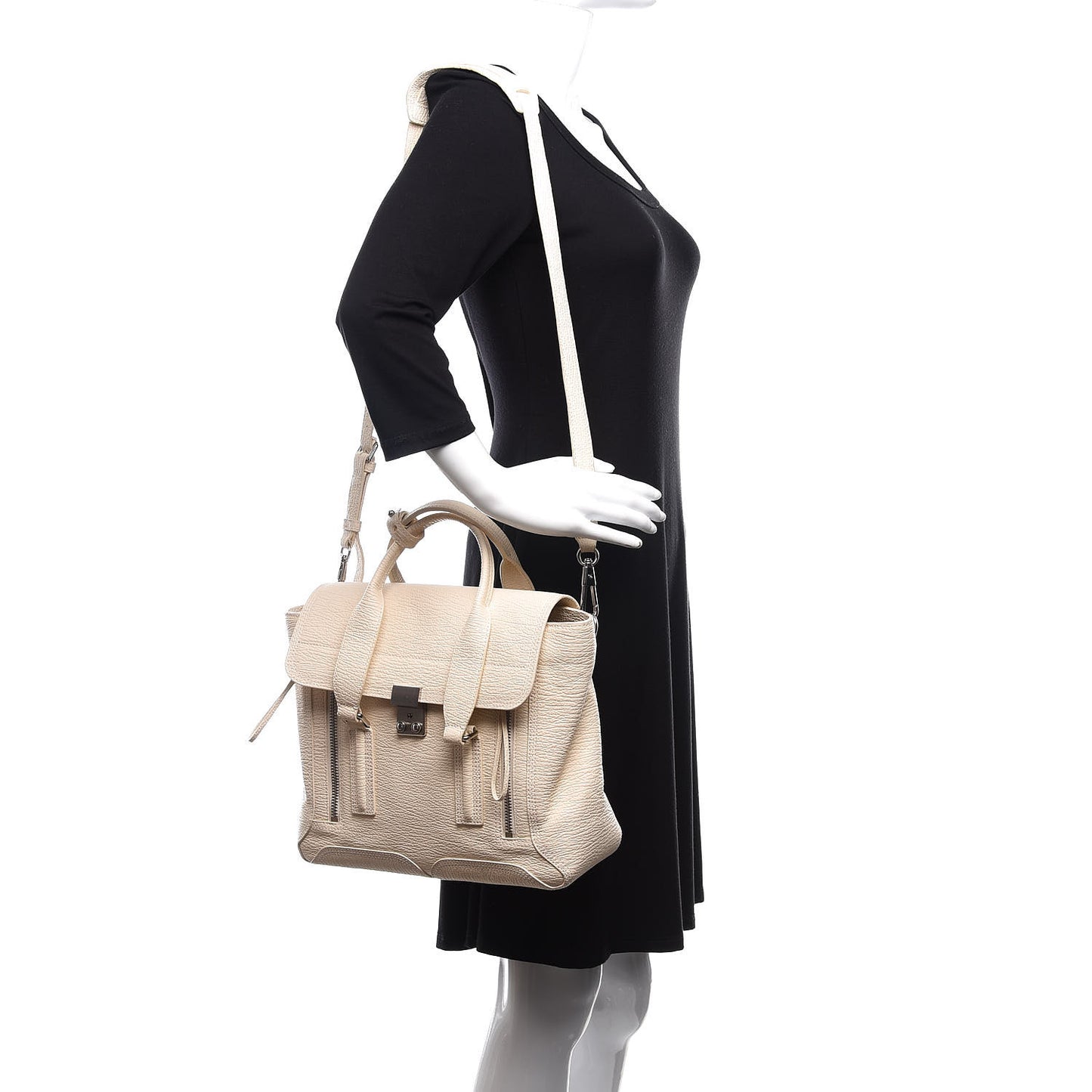 3.1 Textured Calfskin Medium Pashli Satchel Milk