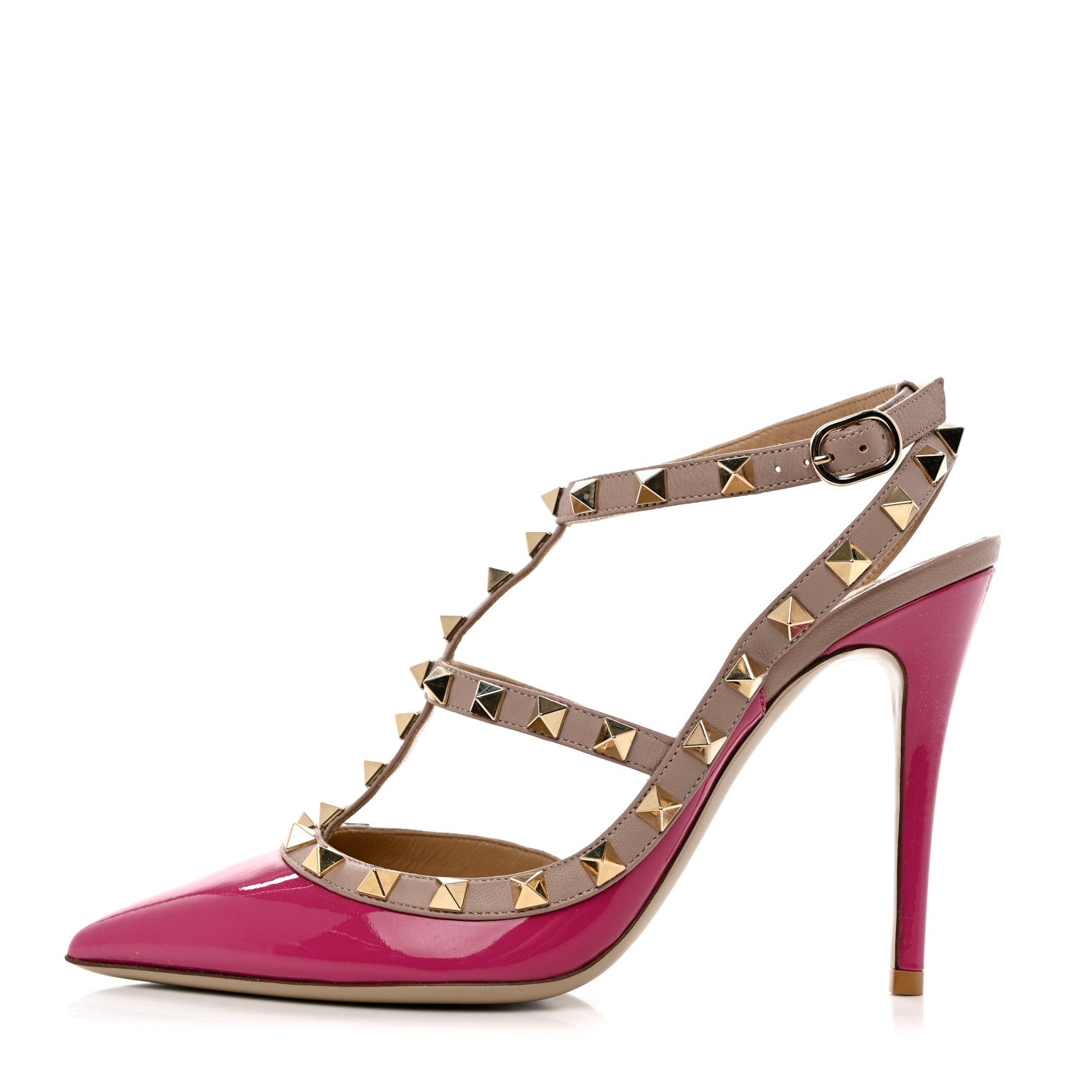 Valentino Garavani Patent Nappa Rockstud Ankle Strap 100mm Pumps 37 Fuxia Poudre 1 of 8