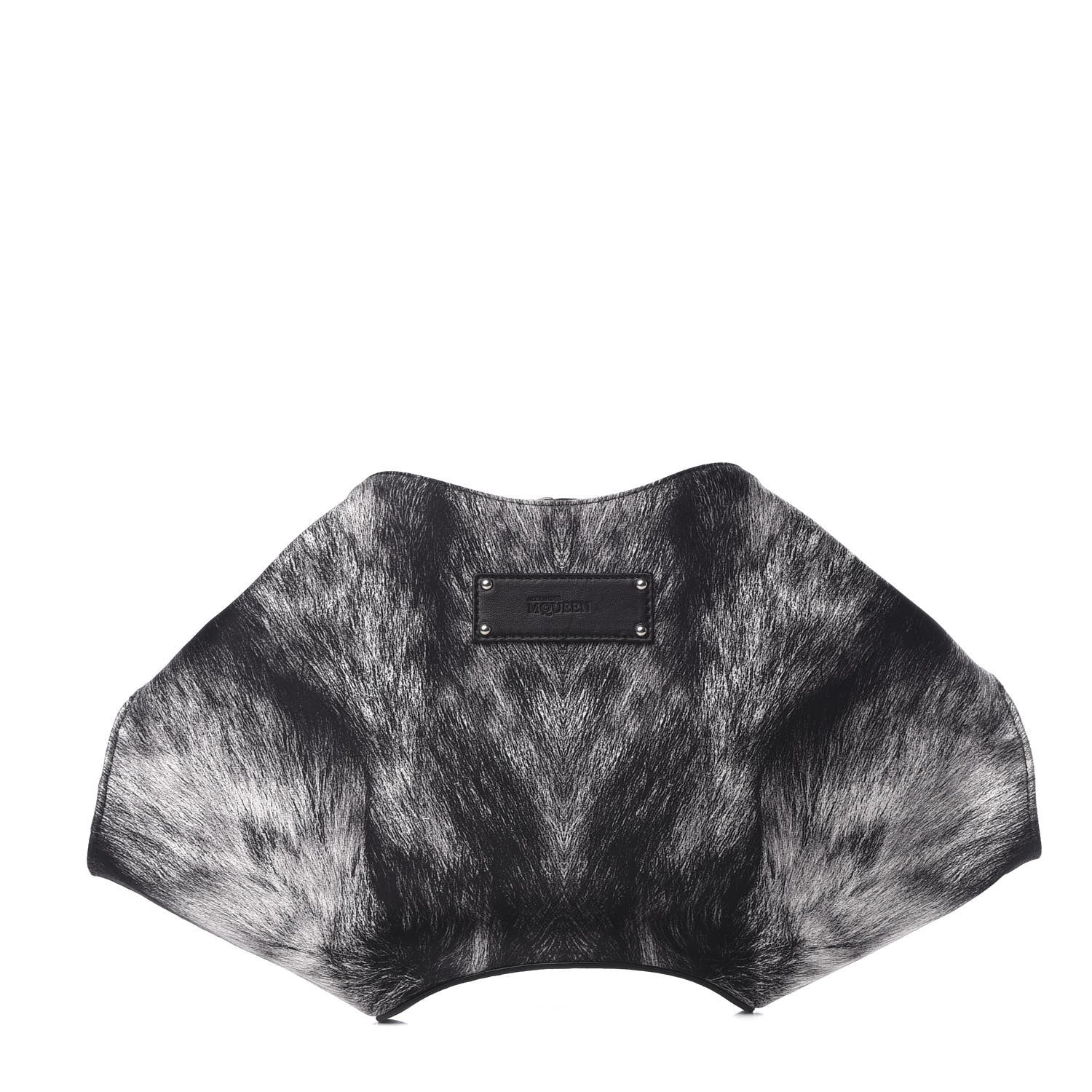 Alexander McQueen Silk Fur Print De Manta Clutch Black Grey 1 of 11