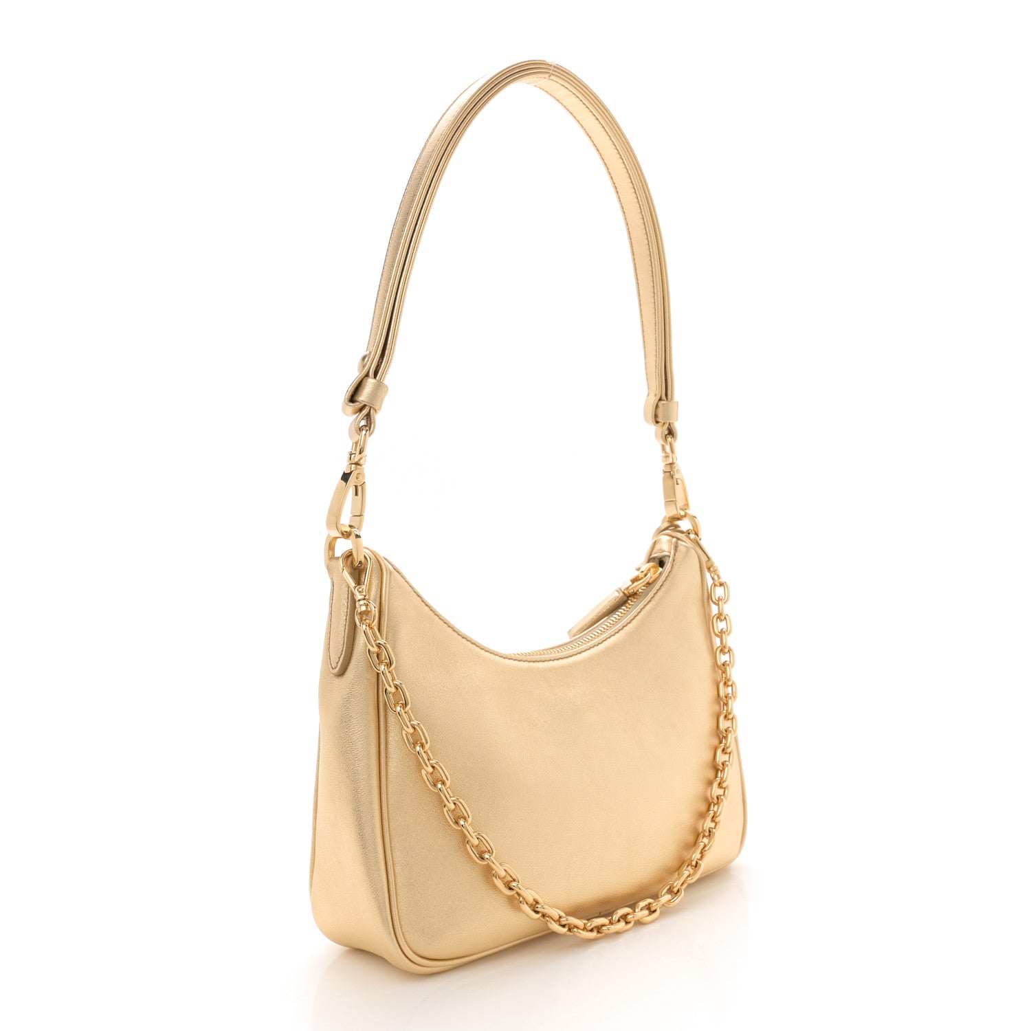 Prada Soft Calf Stitched Mini Re-Edition 1995 Chaine Shoulder Bag Platino 3 of 10