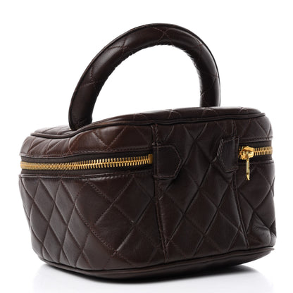 Chanel Lambskin Quilted Cosmetic Vanity Bag Brown 3 of 7