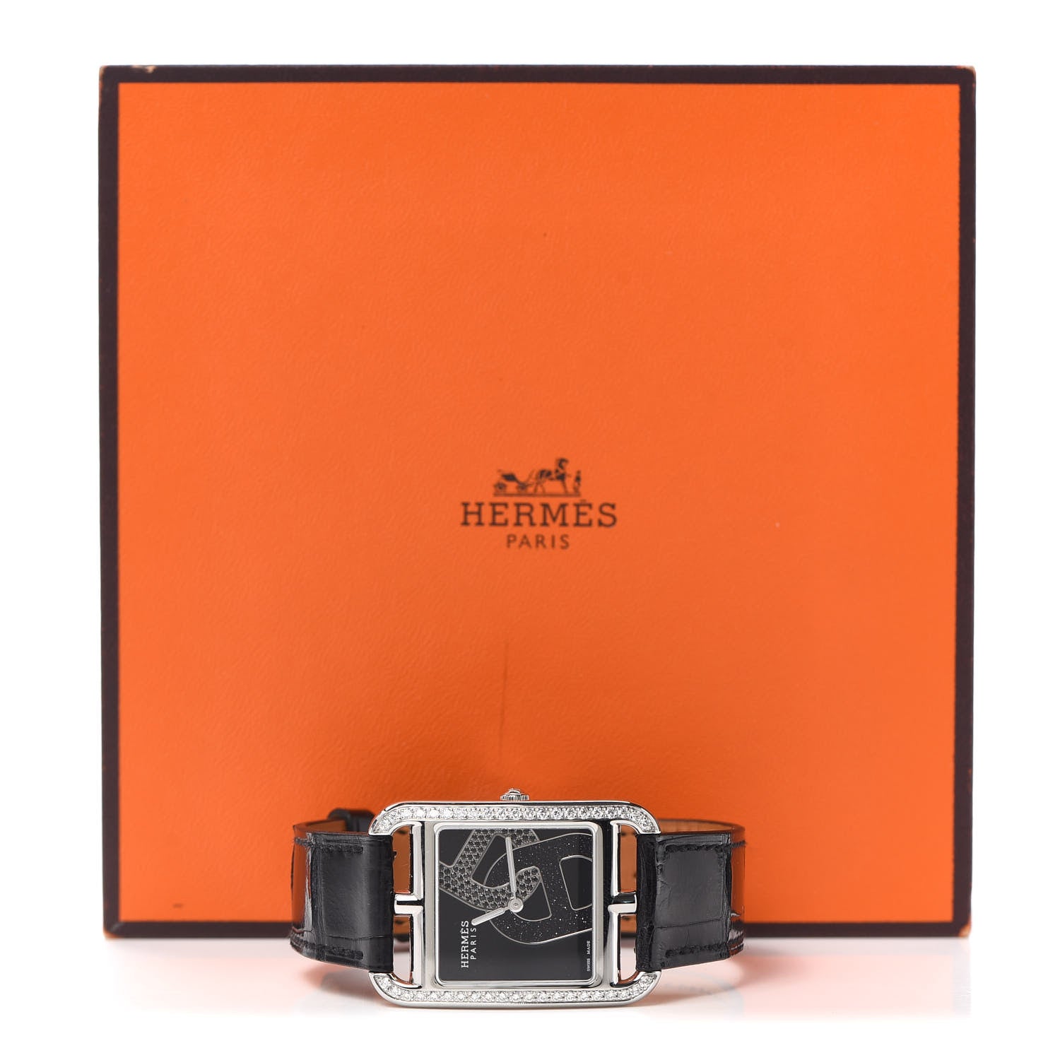 Hermes Stainless Steel Alligator Diamond Black Spinel 29mm Cape Cod Chaine d'Ancre Joaillier Quartz Watch Noir 5 of 5