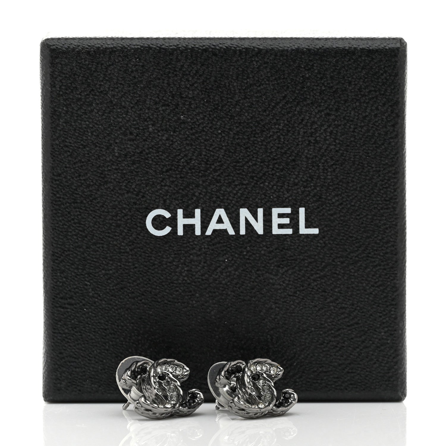 Chanel Ruthenium Crystal CC Earrings Black 5 of 5