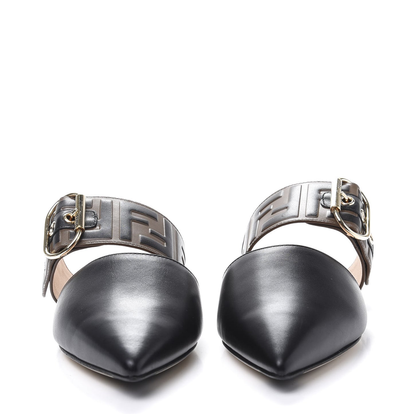 Vitello FF Embossed Buckle Flat Mules 35.5 Maya Black
