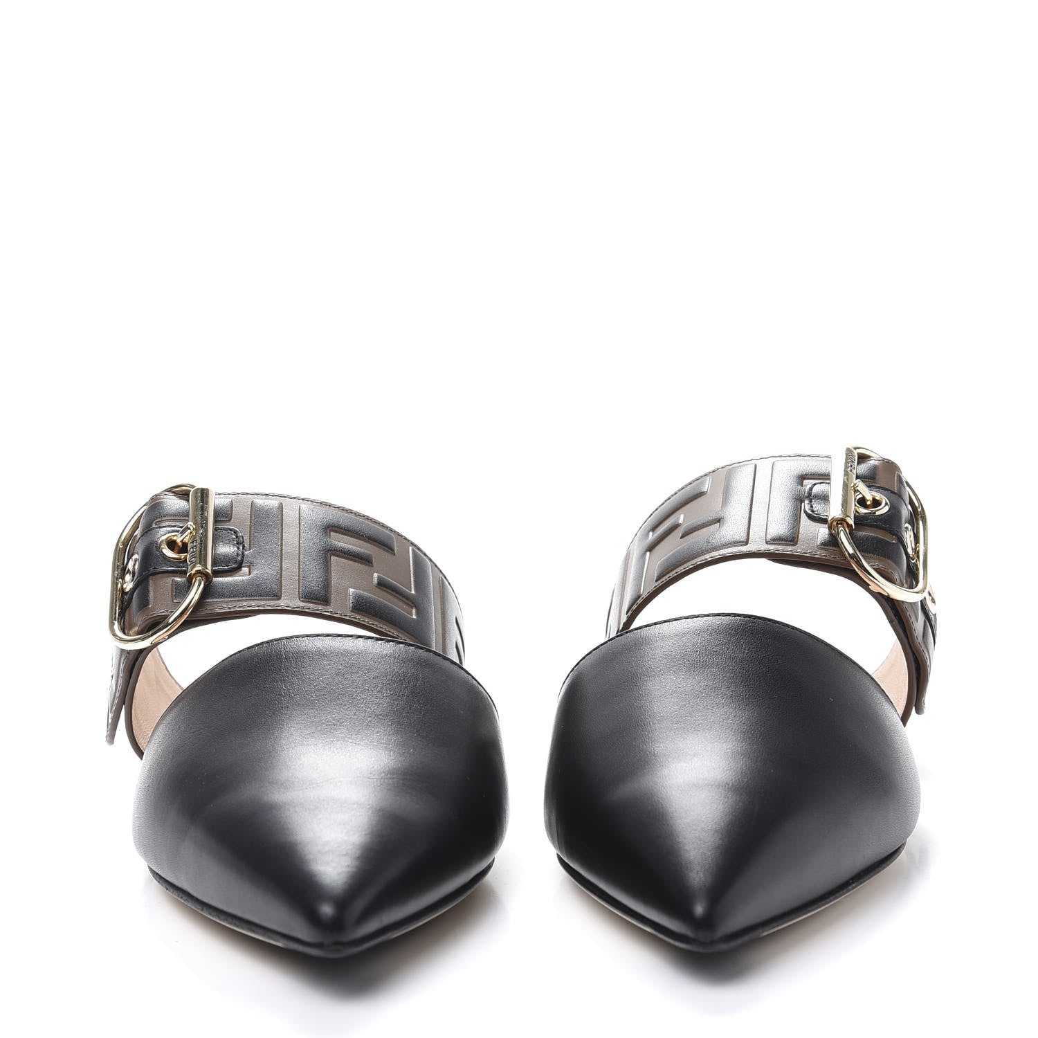 Fendi Vitello FF Embossed Buckle Flat Mules 35.5 Maya Black 2 of 8