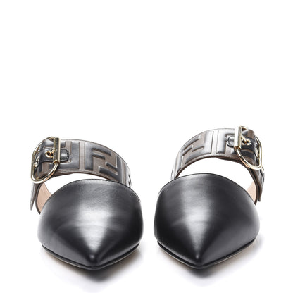Fendi Vitello FF Embossed Buckle Flat Mules 35.5 Maya Black 2 of 8