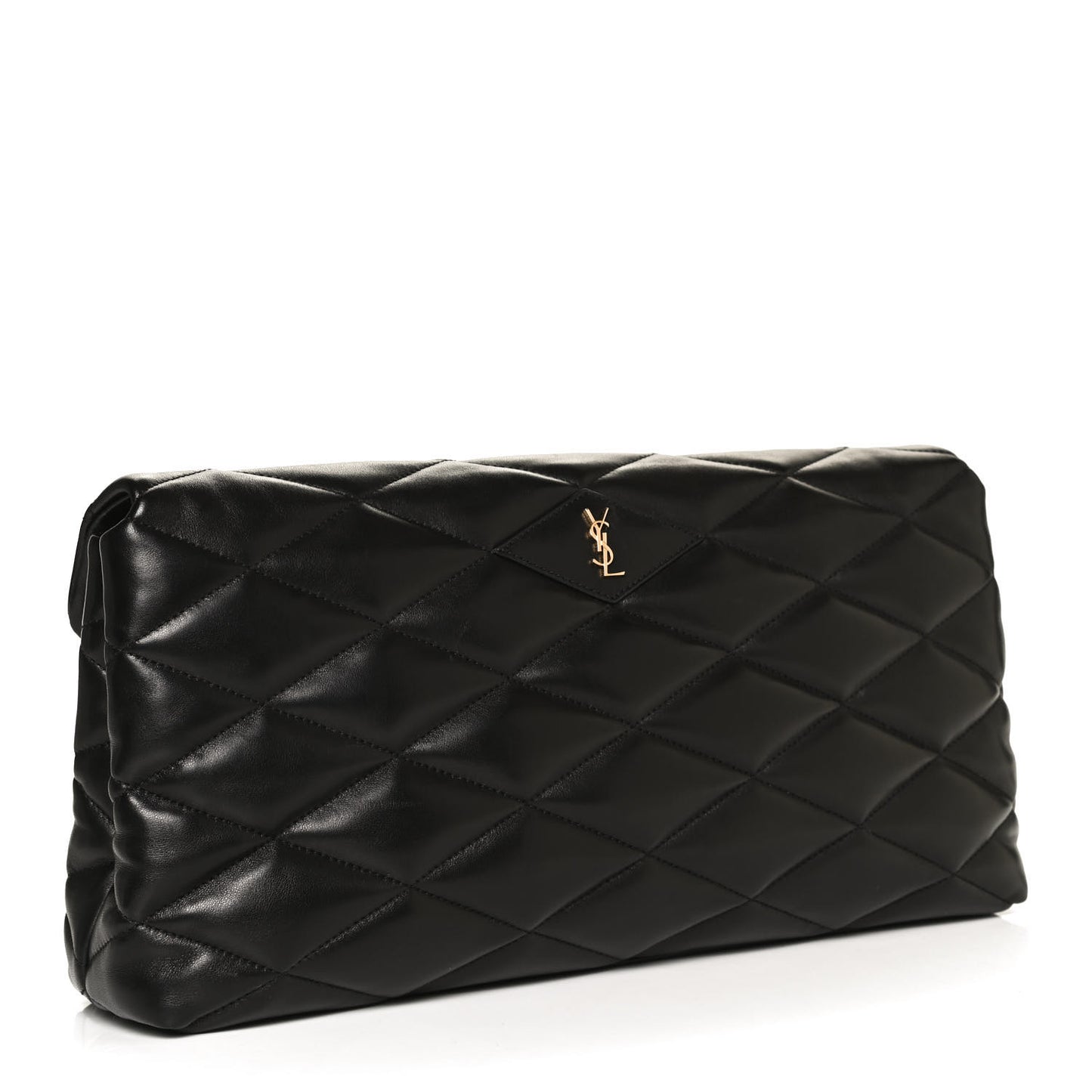 Lambskin Quilted Sade Puffer Envelope Clutch Black