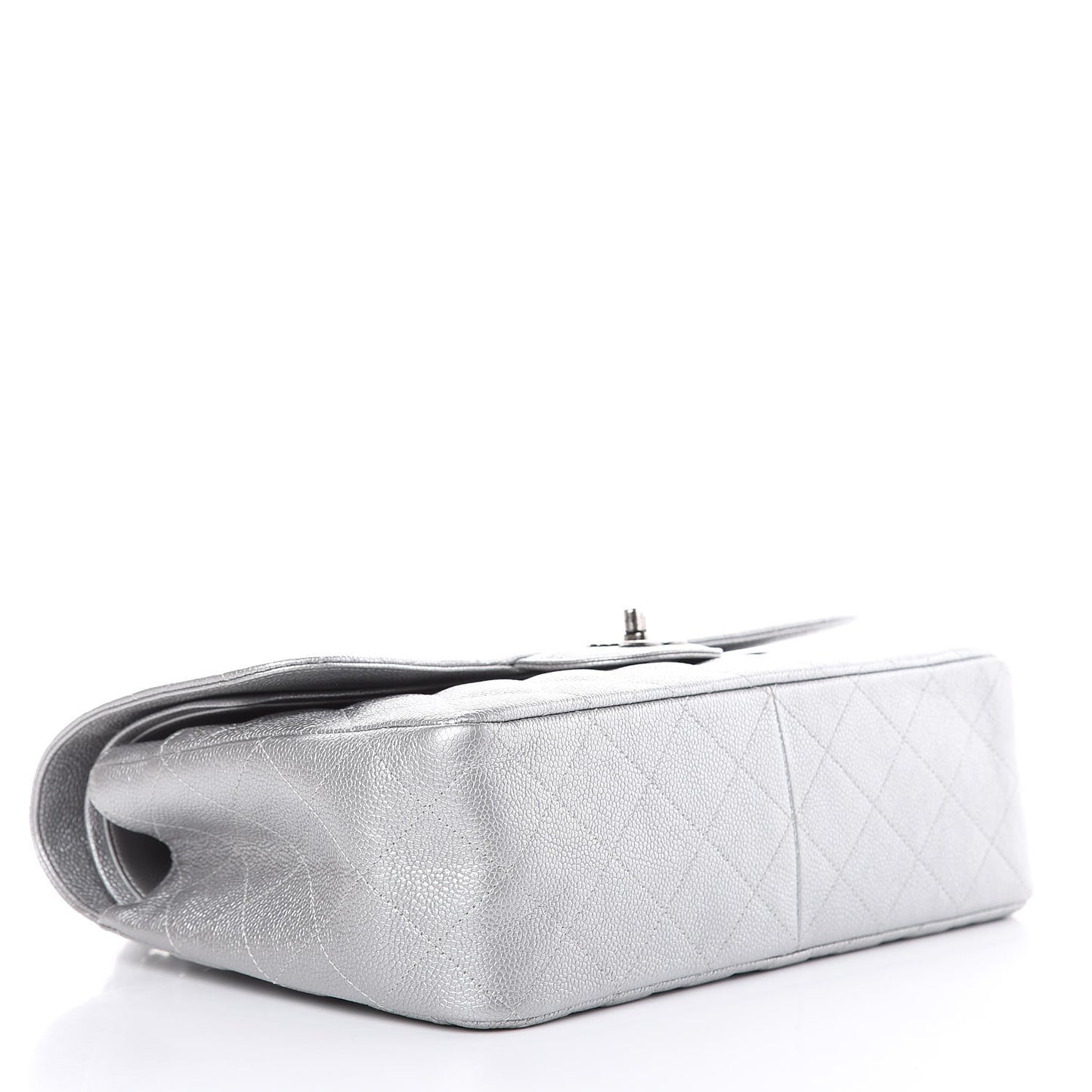 Metallic Caviar Quilted Jumbo Double Flap Silver