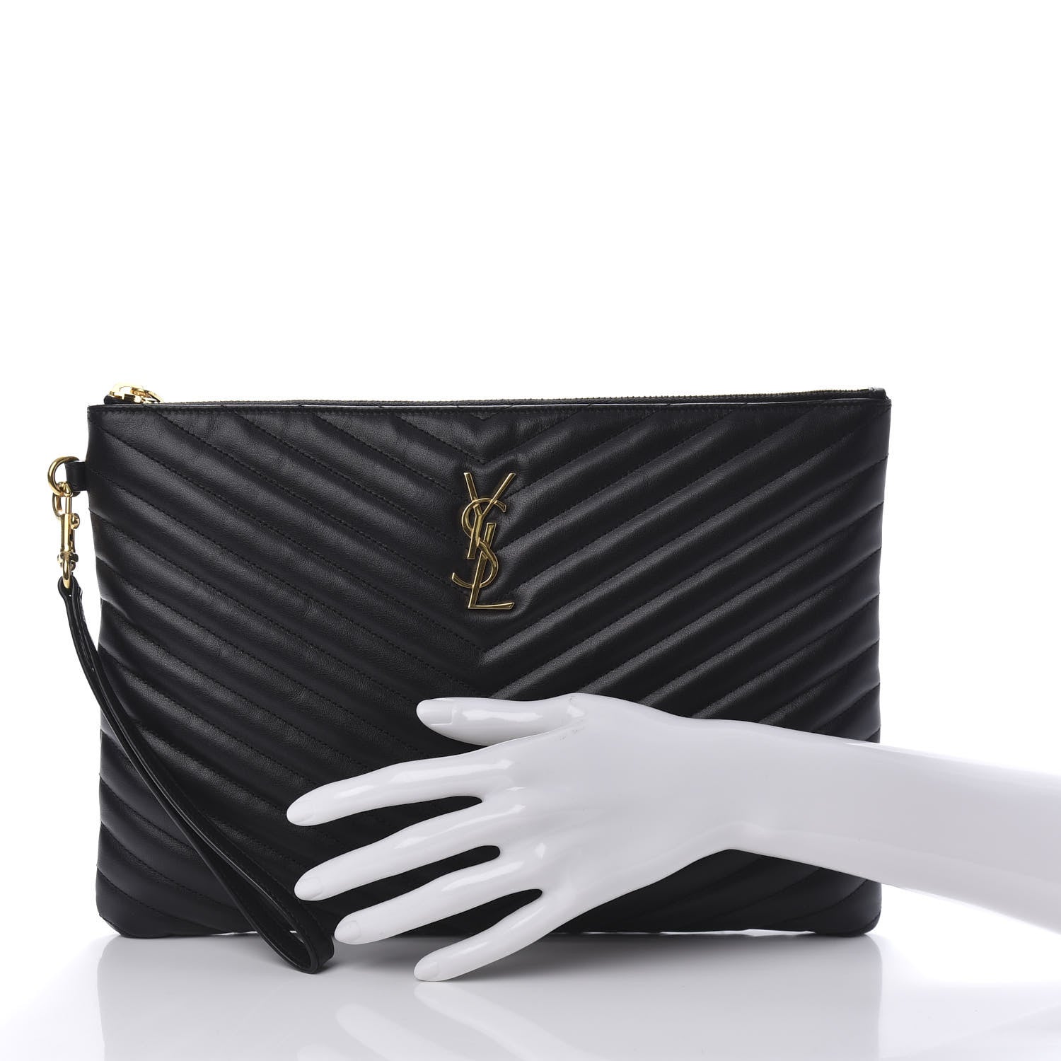 Saint Laurent Calfskin Matelasse Monogram Cassandre Tablet Pouch Black 3 of 18