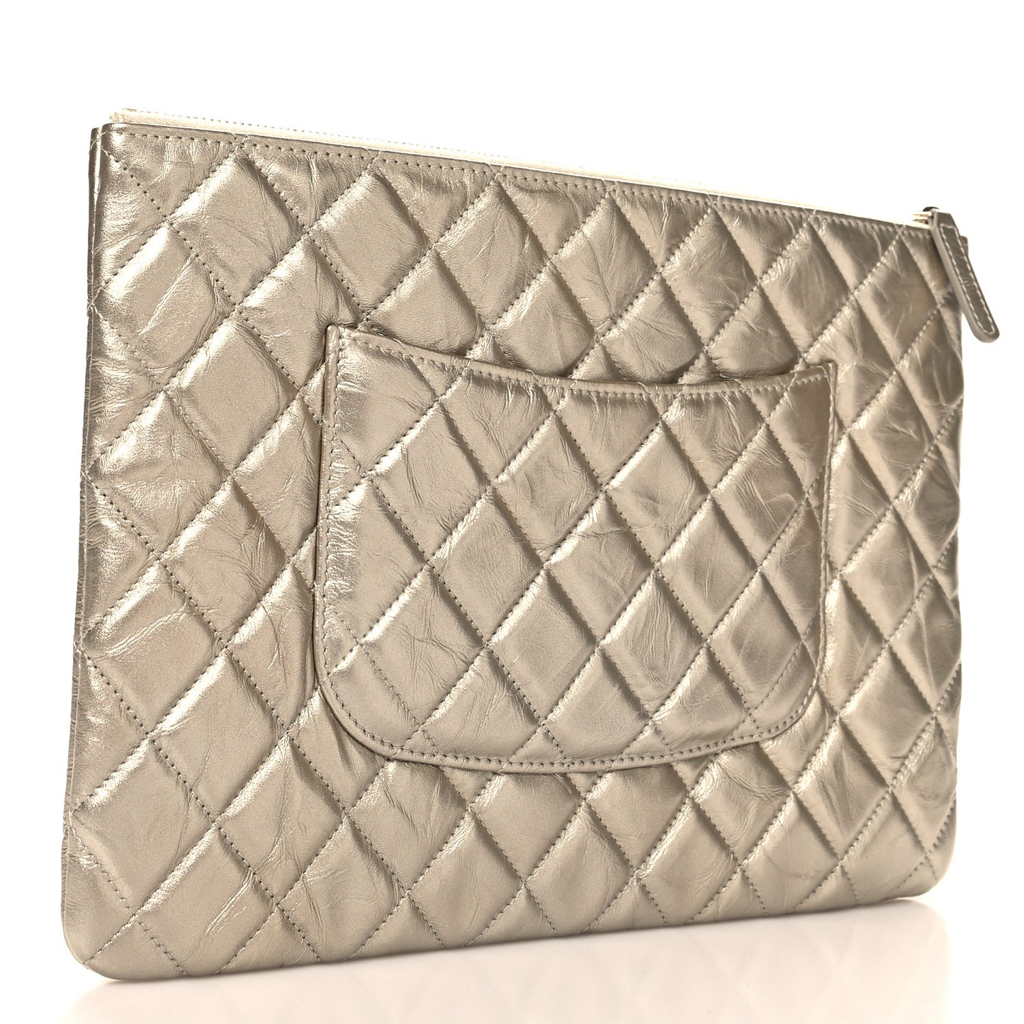 Metallic Aged Calfskin Quilted Medium 2.55 Reissue Cosmetic Case Gold