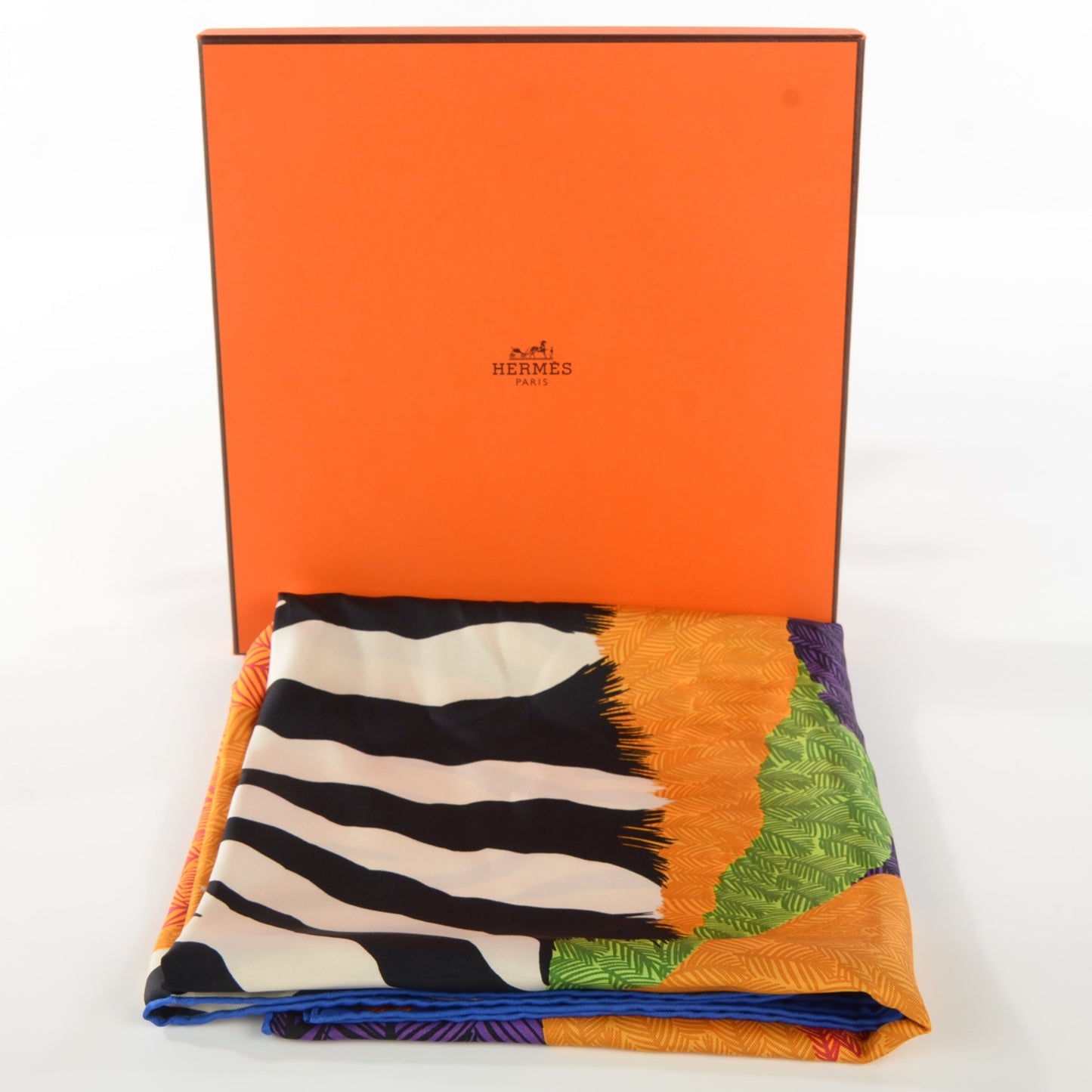 Silk Zebra Pegasus Scarf 90 Bleu Klein Violet Orange