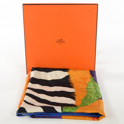 Hermes Silk Zebra Pegasus Scarf 90 Bleu Klein Violet Orange 5 of 7