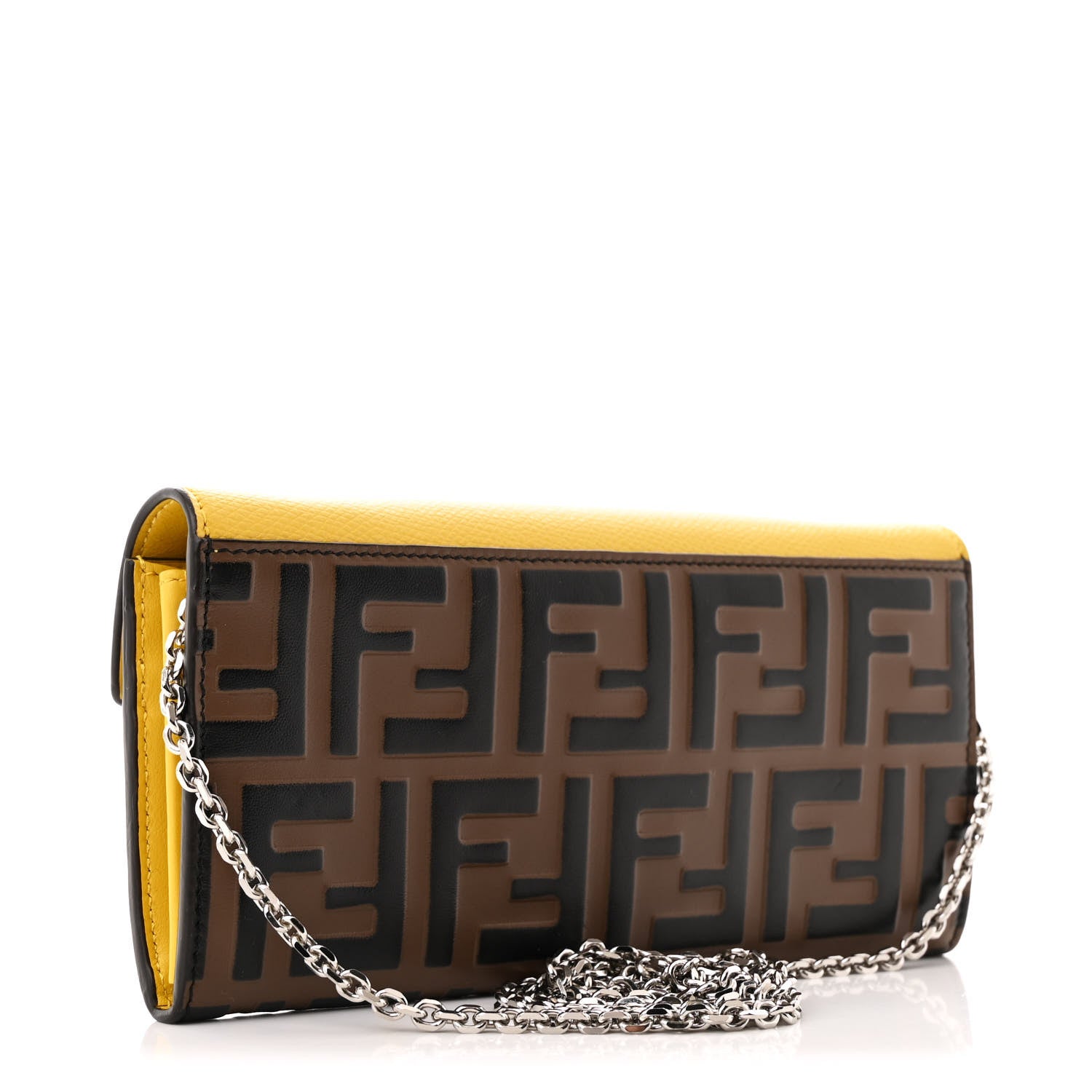 Fendi Vitello Cruise F is Fendi Bi-Color FF 1974 Embossed Continental Envelope Wallet On Chain Maya Black Sunflower 3 of 13