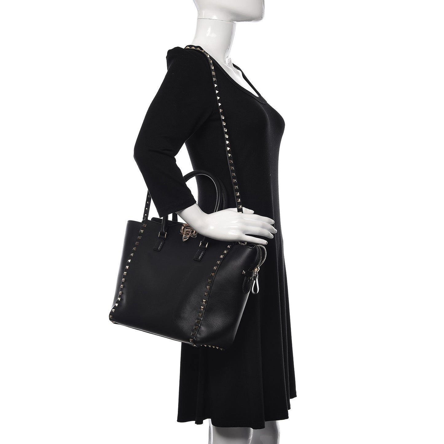 Vitello Rockstud Double Handle Tote Black