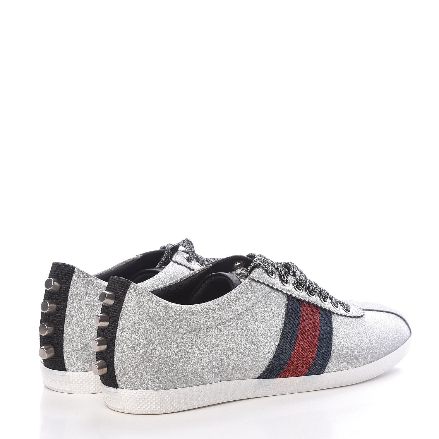Gucci Glitter Fabric Studded Web Womens Sneakers 36.5 Silver 4 of 8