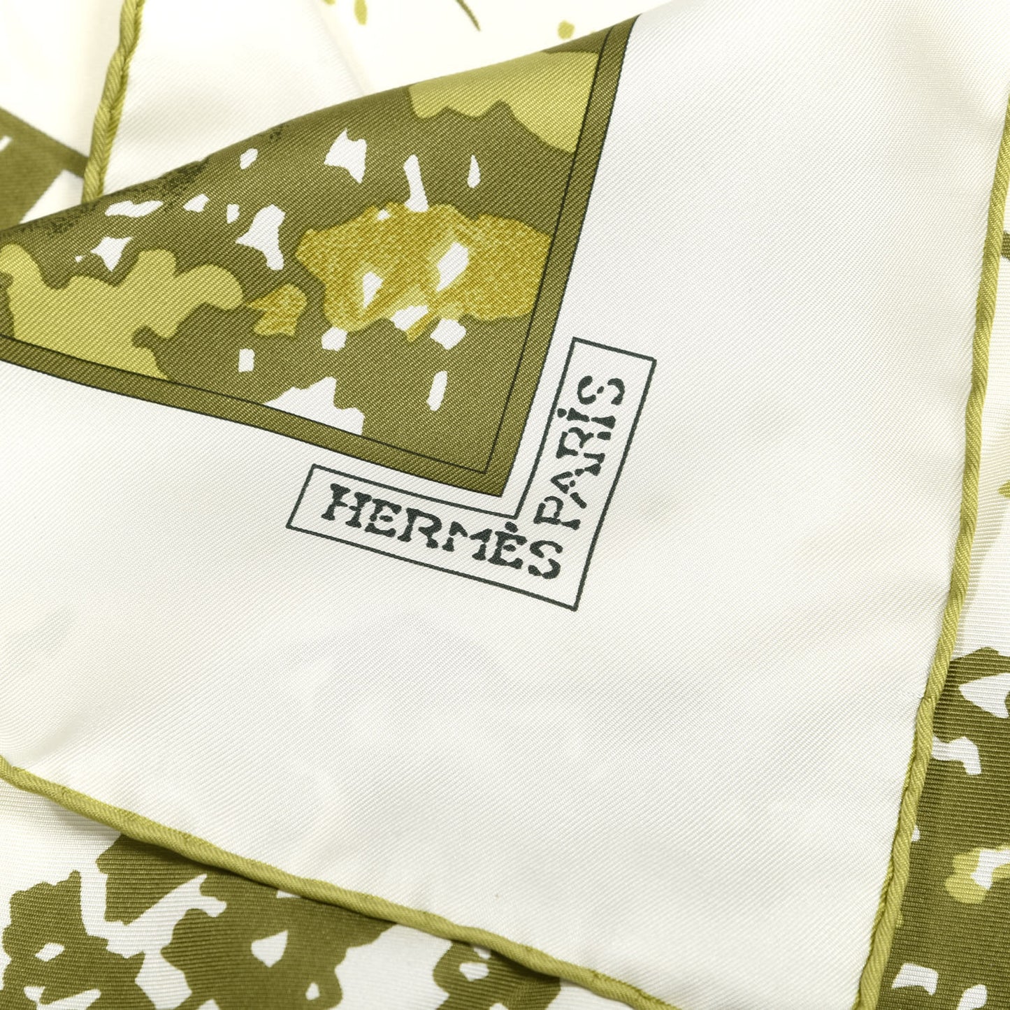 Silk Trois Feuilles Scarf 90 Chartreuse White Vert Toundra