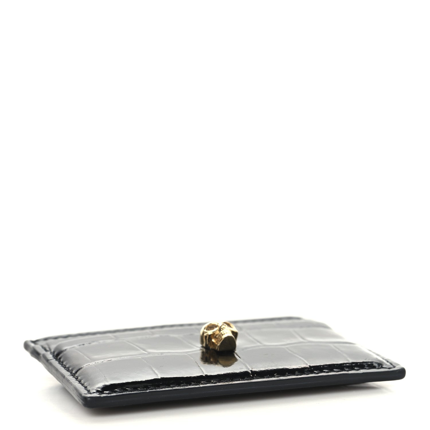 Alexander McQueen Patent Crocodile Embossed Skull Card Holder Black 4 of 6
