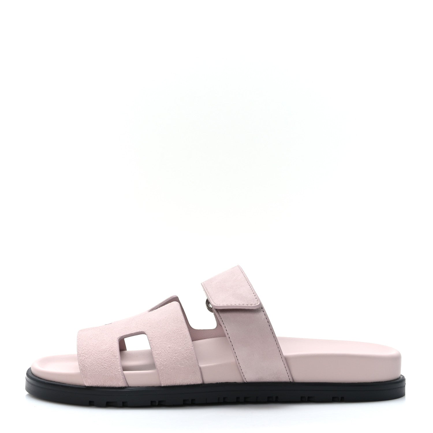 Hermes Suede Goatskin Womens Chypre Sandals 37.5 Rose Porcelaine 1 of 8