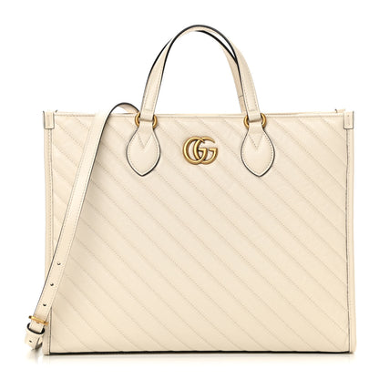 Gucci Azalea Calfskin Matelasse Diagonal GG Marmont Tote Bag Mystic White 1 of 12
