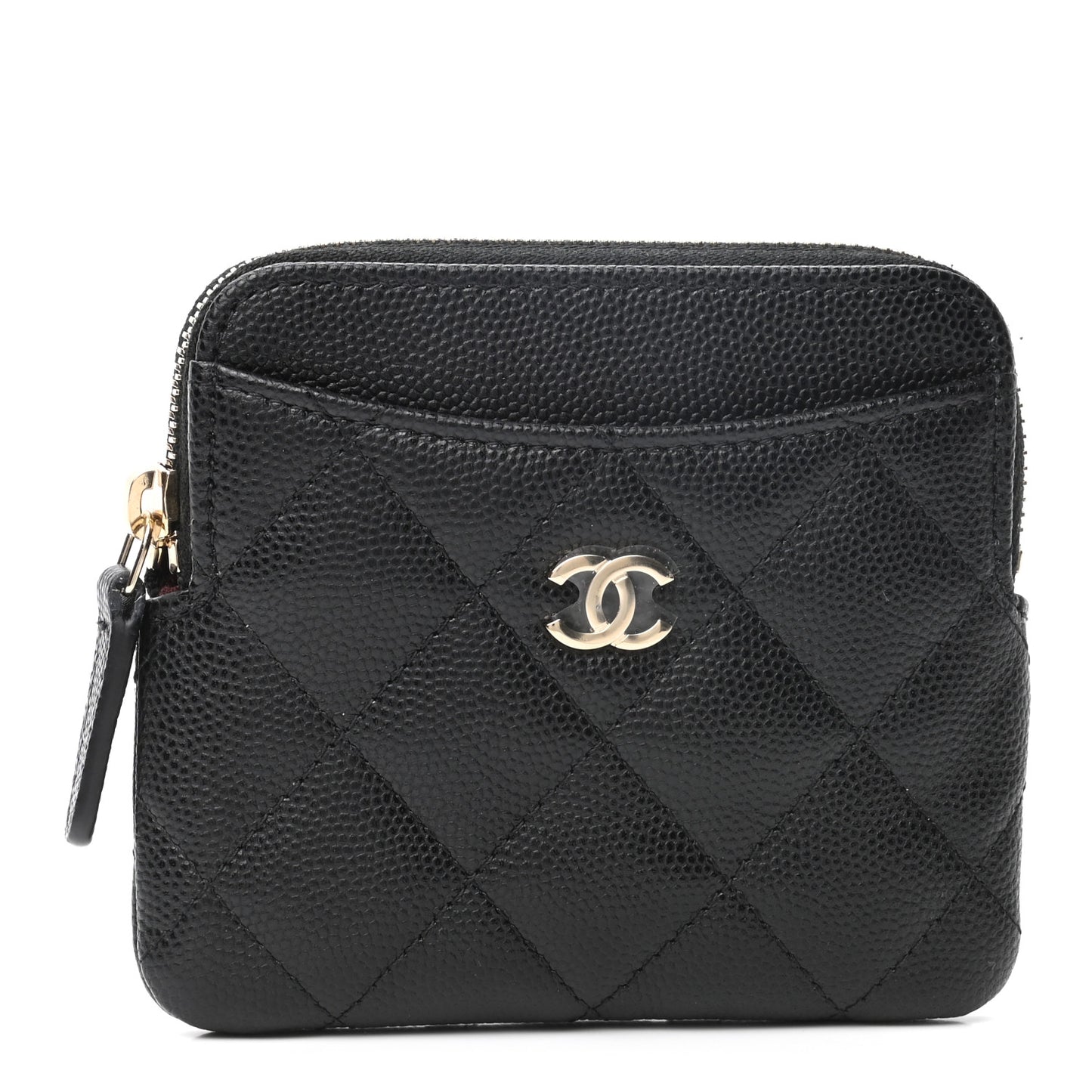 Caviar Quilted Zip Card Holder Wallet Black