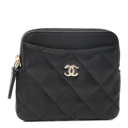 Chanel Caviar Quilted Zip Card Holder Wallet Black 1 of 7