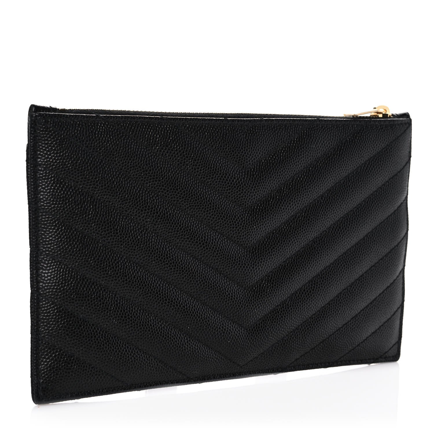 Saint Laurent Grain De Poudre Chevron Monogram Large Bill Pouch Black 3 of 9