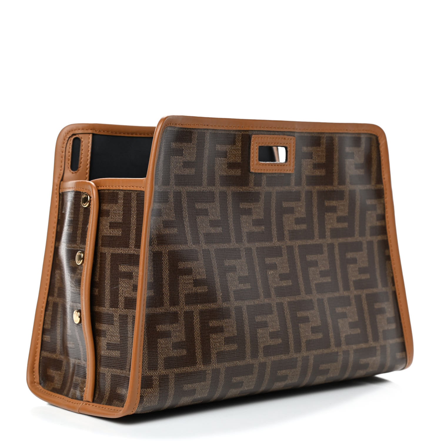 Fendi Glazed Fabric Vitello Century FF 1974 Stamp Patch Mini Peekaboo Defender Cover Mogano Panna Caramello 2 of 4