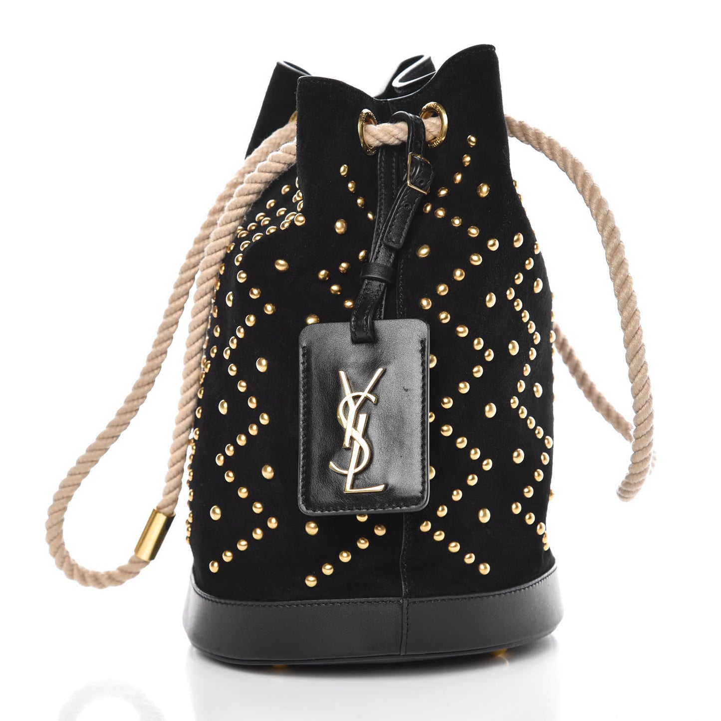 Suede Studded Small Seau Bucket Bag Black