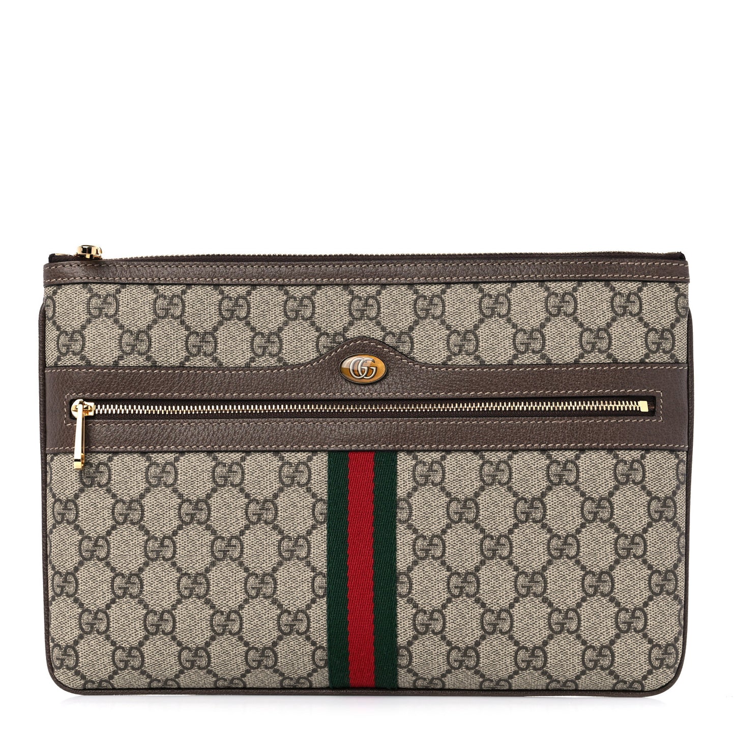 GG Supreme Monogram Large Ophidia Pouch Clutch Brown