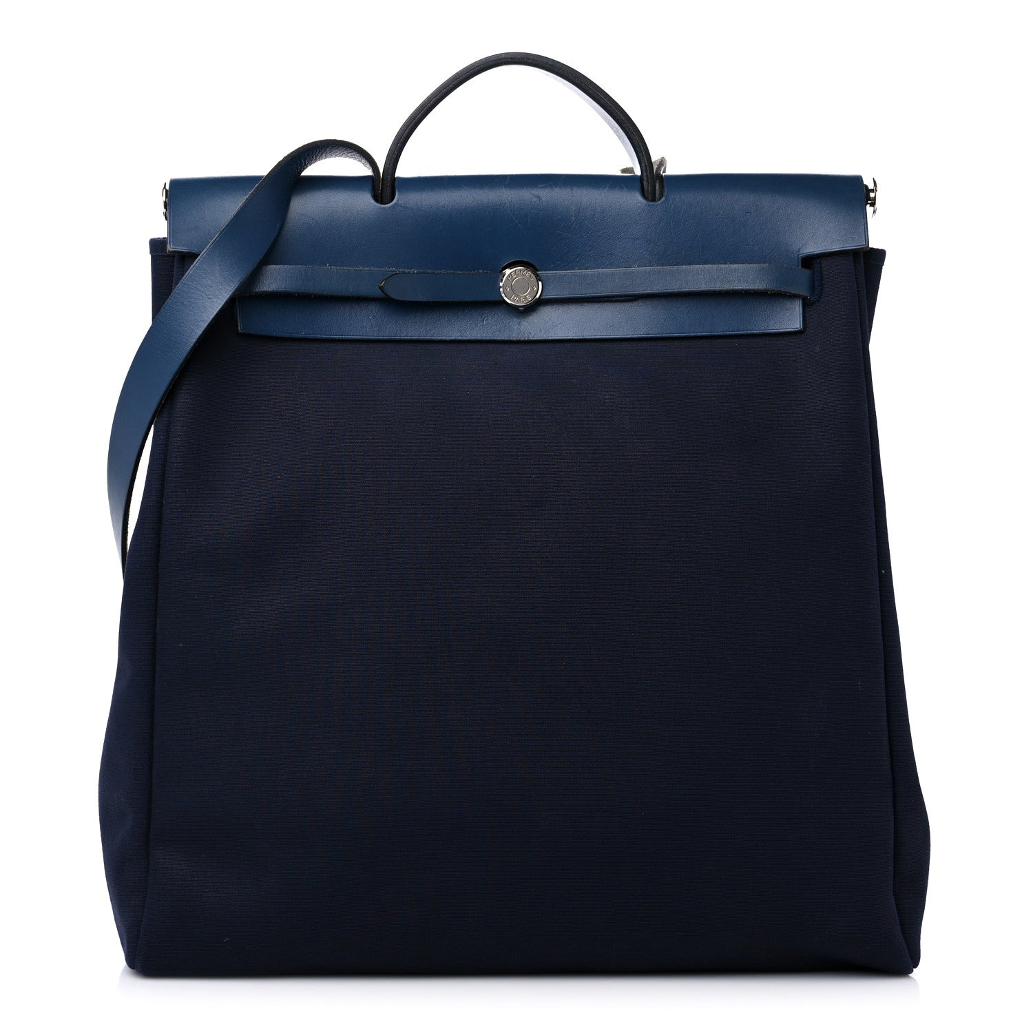 Hermes Toile Vache Calfskin Herbag 40 GM Navy Bleu 1 of 19