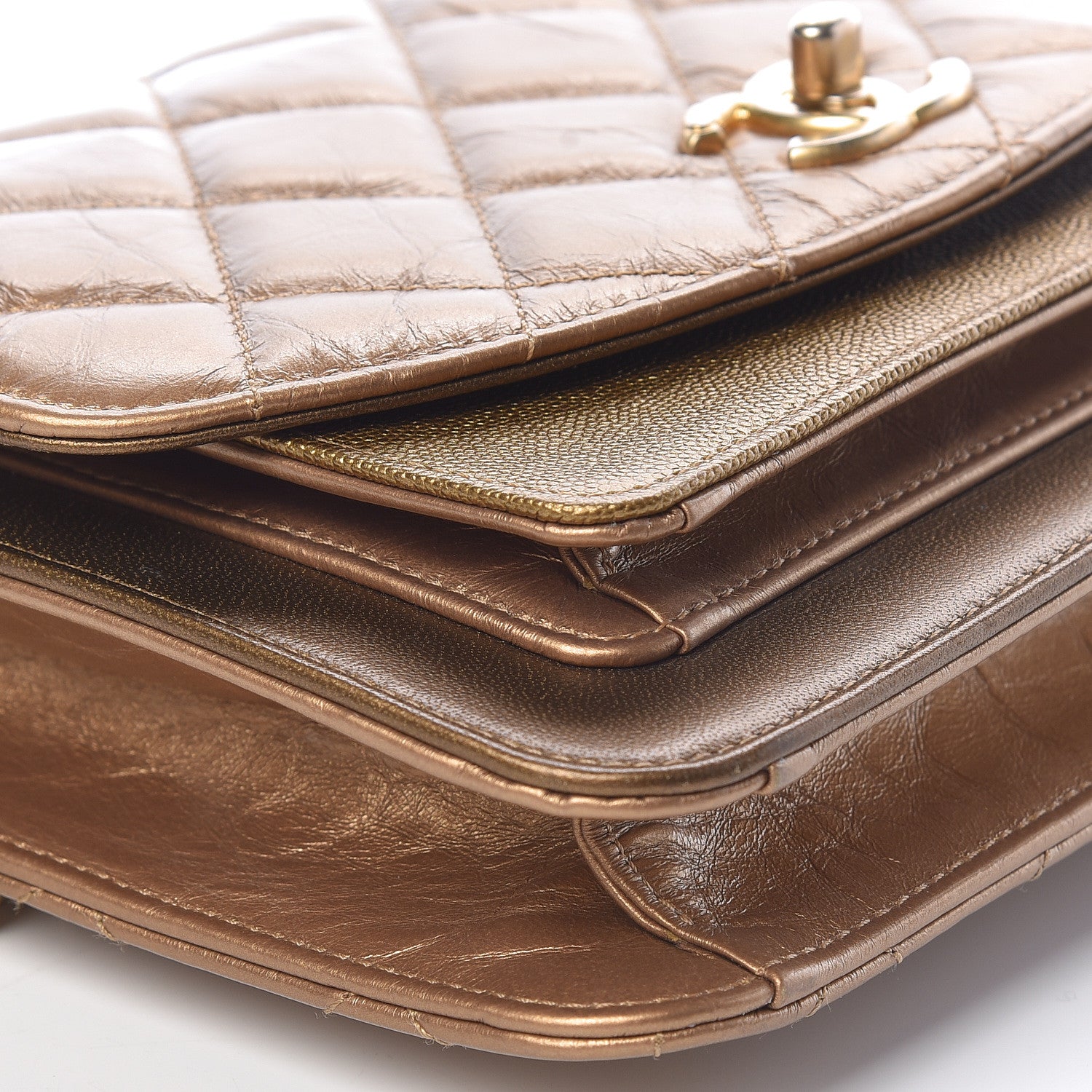 Chanel Metallic Lambskin Caviar Quilted Chain Handle Flap Bronze 12 of 13