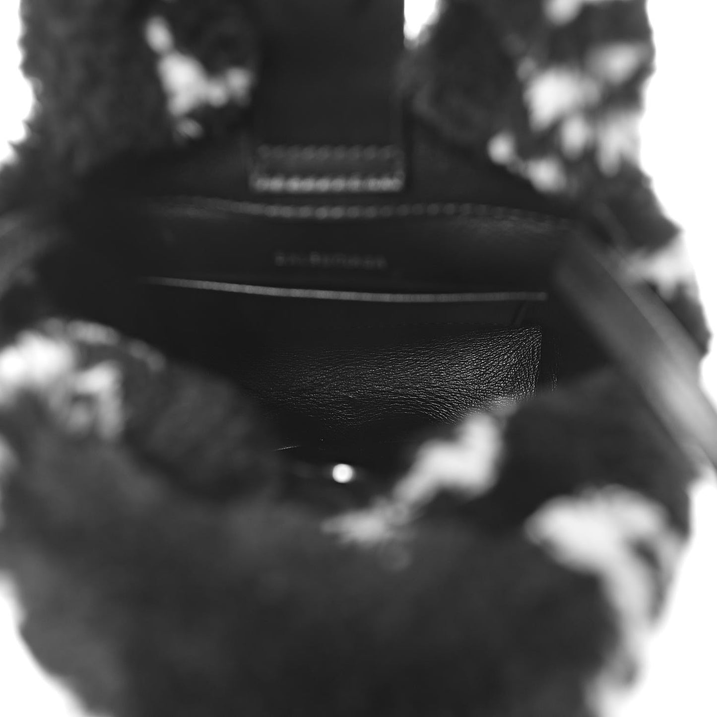 Faux Fur Diagonal Logo Everyday Phone Holder Tote Black White