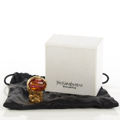 Saint Laurent Glass Cabochon Arty Ovale Ring 7 Gold Pink 5 of 5