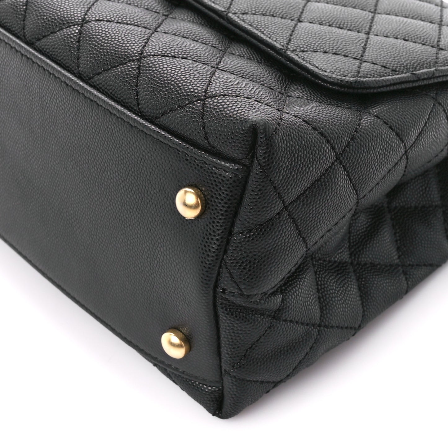 Caviar Quilted Small Coco Chain Handle Flap Black