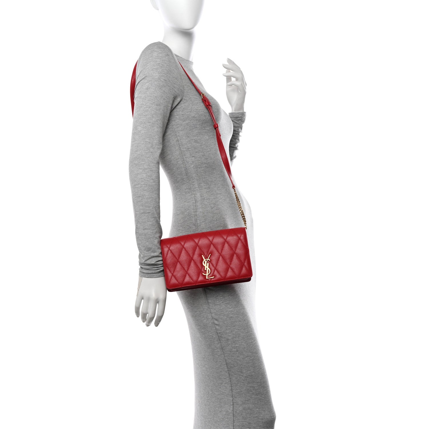 Saint Laurent Lambskin Diamond Quilted Monogram Angie Chain Bag Red 3 of 16