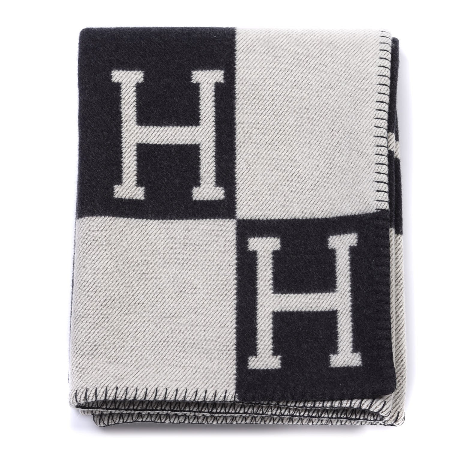 Hermes Wool Cashmere Avalon Blanket Ecru Gris Fonce 1 of 3