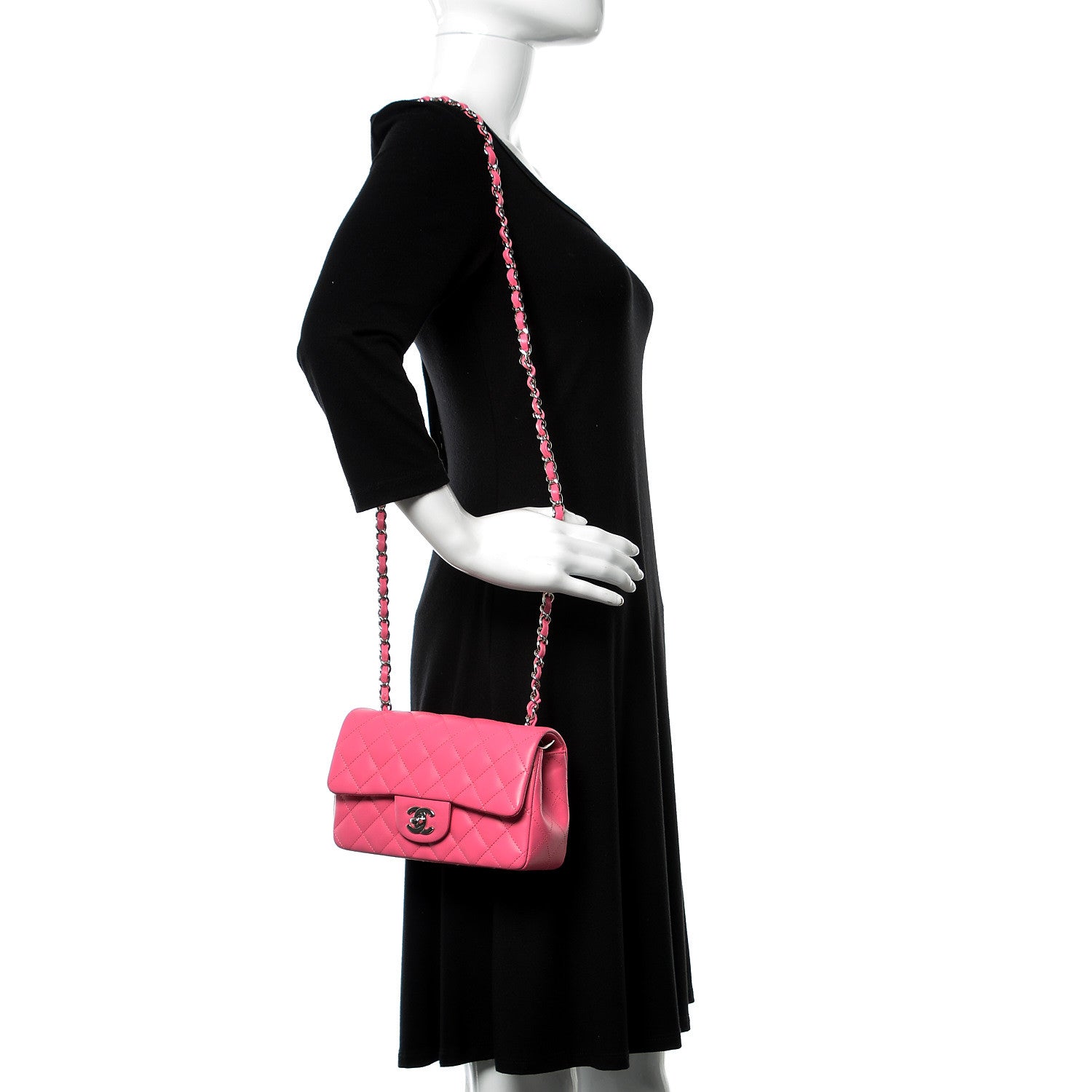 Chanel Lambskin Quilted Mini Rectangular Flap Pink 2 of 9